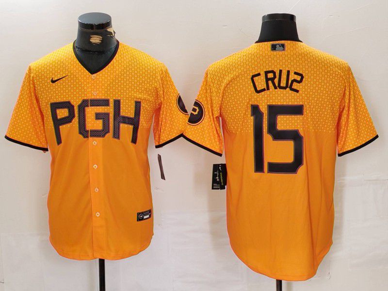 Men Pittsburgh Pirates #15 Cruz Yellow City Edition 2024 Nike MLB Jersey style 1